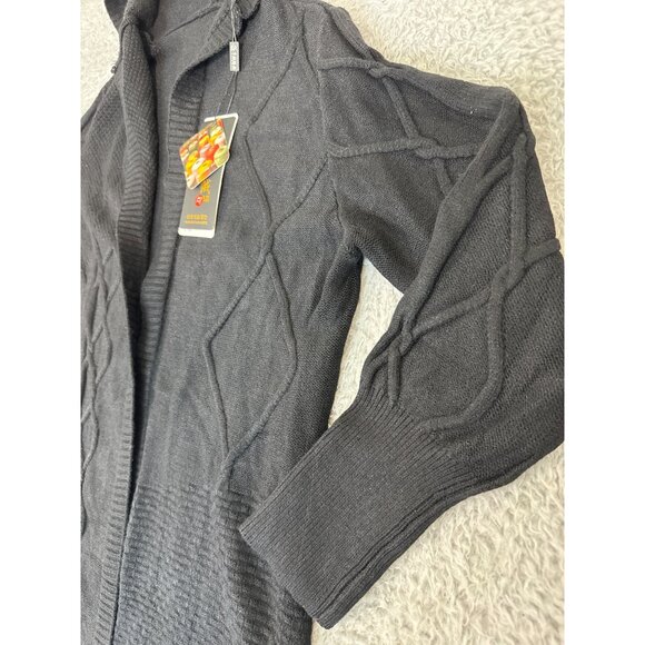 Cashmere Womens Long Black Cardigan Sweater Hoodie W/Cable Knit Pattern Soft - Picture 11 of 16